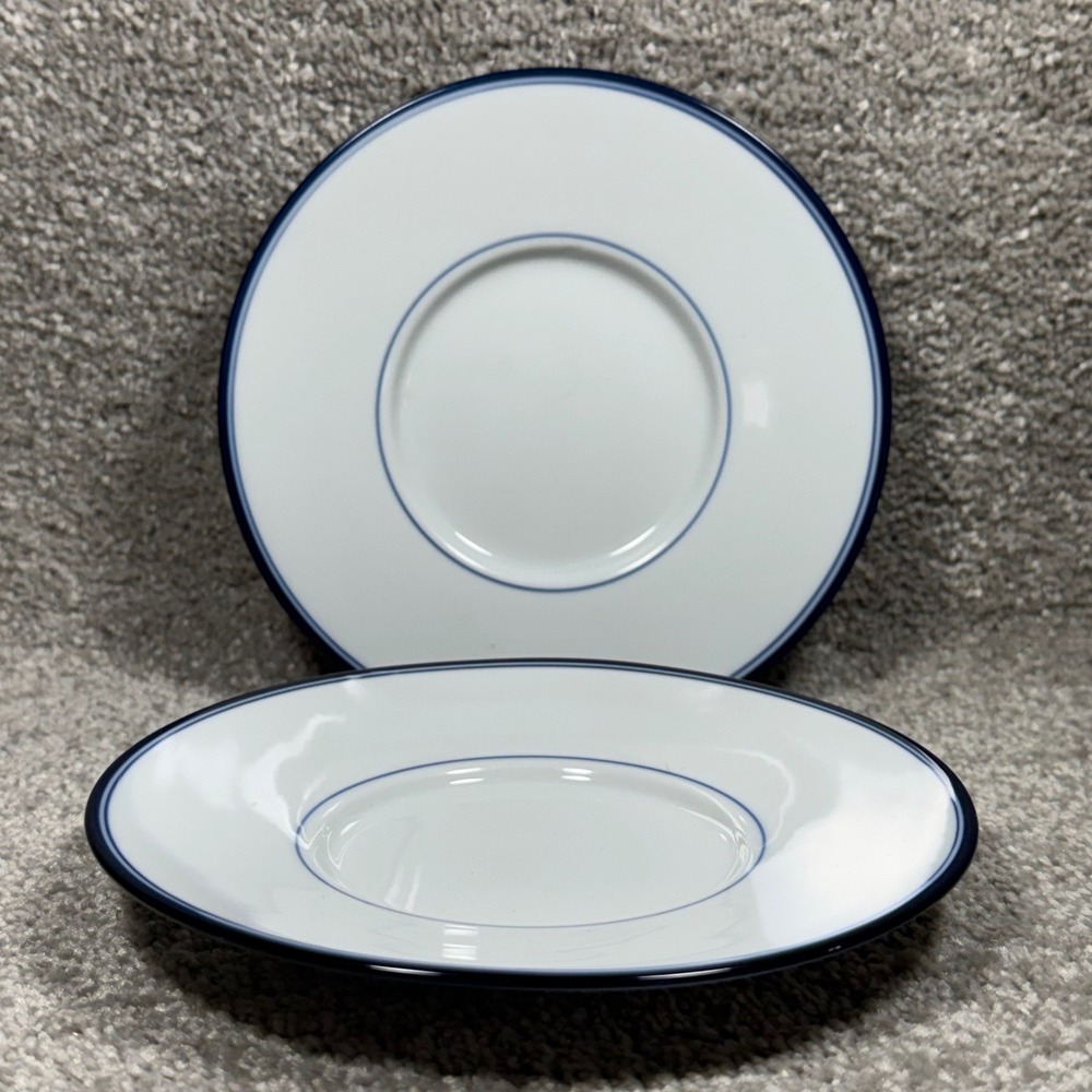 Dansk Tivoli La‎ Tulipe Saucers Set of 2 White Navy Blue Lines Japan Vintage MCM